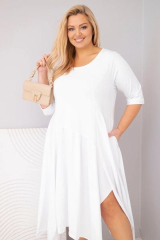 Sukienka damska bawełniana Plus Size z asymetrycznym dołem biała