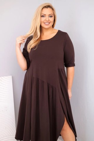 Sukienka damska bawełniana Plus Size z asymetrycznym dołem brązowa