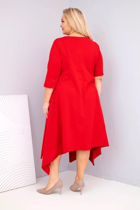 Sukienka damska bawełniana Plus Size z asymetrycznym dołem czerwona