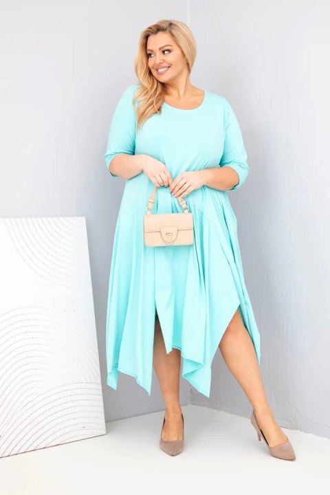 Sukienka damska bawełniana Plus Size z asymetrycznym dołem miętowa