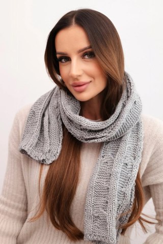Szalik damski wełniany klasyczny z warkoczowym splotem KN22 szary