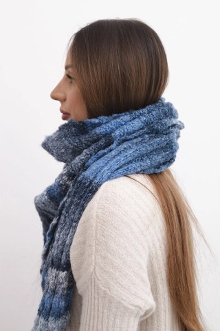 Szalik damski wełniany miękki i ciepły w kolorowe pasy KN19 jeansowy