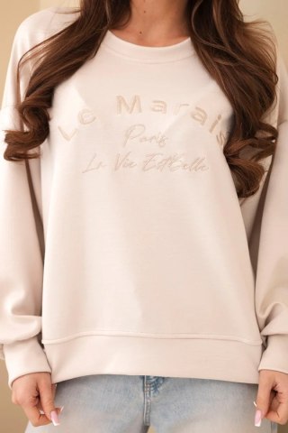 Bluza damska masełkowa z haftem o luźnym kroju beżowa