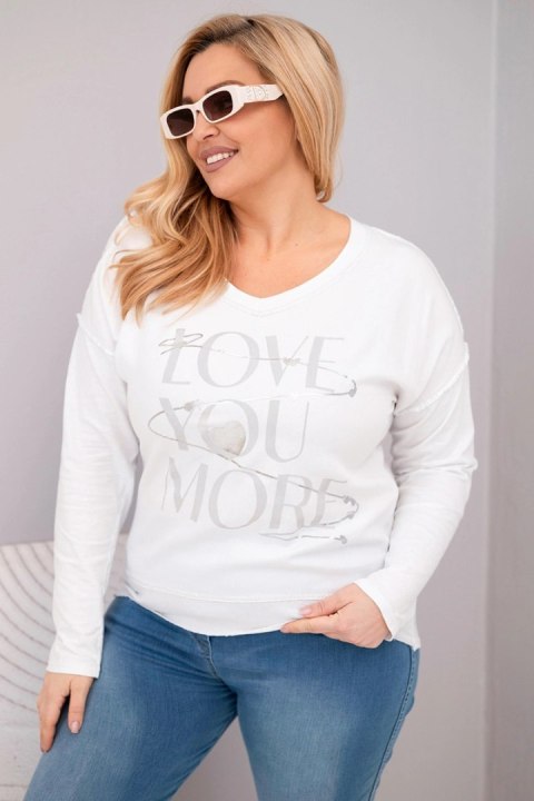 Bluzka damska Plus Size przecierana z napisem Love You More biała
