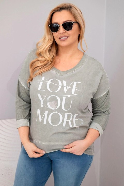 Bluzka damska Plus Size przecierana z napisem Love You More khaki