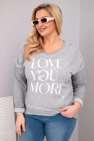 Bluzka damska Plus Size przecierana z napisem Love You More szara