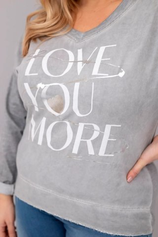 Bluzka damska Plus Size przecierana z napisem Love You More szara