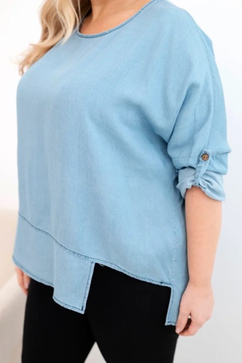 Bluzka damska Plus Size z lyocellu z asymetrycznym dołem jasno jeansowa