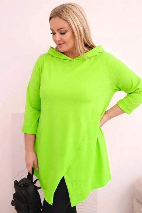 Bluzka damska bawełniana Plus Size asymetryczna z podwijanym rękawem jasno zielona