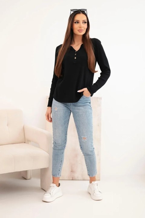Bluzka damska bawełniana z długim rękawem i guzikami przy dekolcie czarna