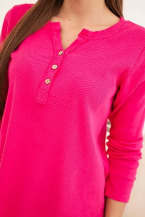 Bluzka damska bawełniana z długim rękawem i guzikami przy dekolcie fuksja
