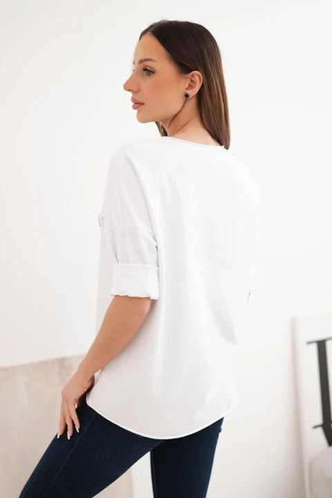 Bluzka damska bawełniana z długim rękawem i serduszkami biały+niebieski