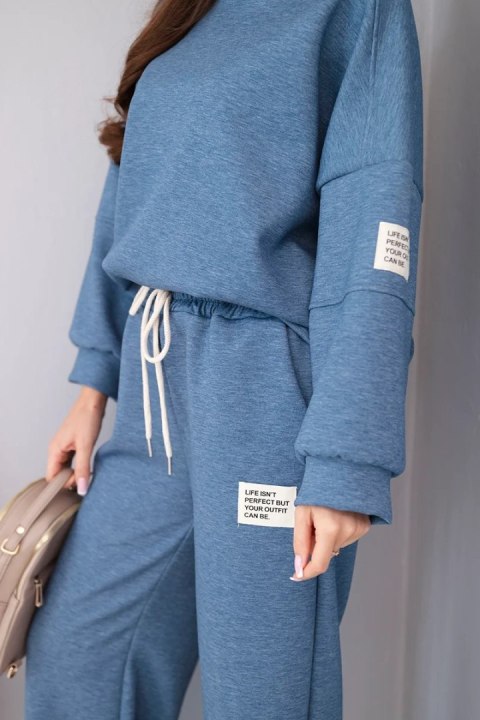 Komplet damski masełko bluza + spodnie jeansowy melanż