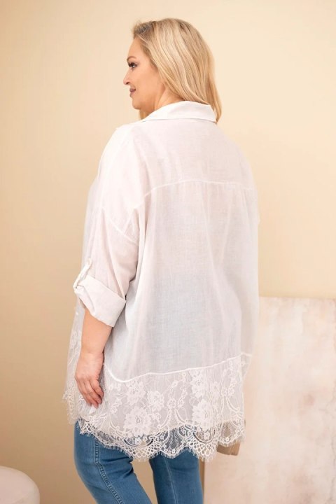 Koszula damska Plus Size bawełniana przecierana z koronkowym wykończeniem beżowa
