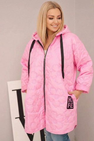 Kurtka damska Plus Size pikowana z kapturem i napisem HOPE jasno różowa