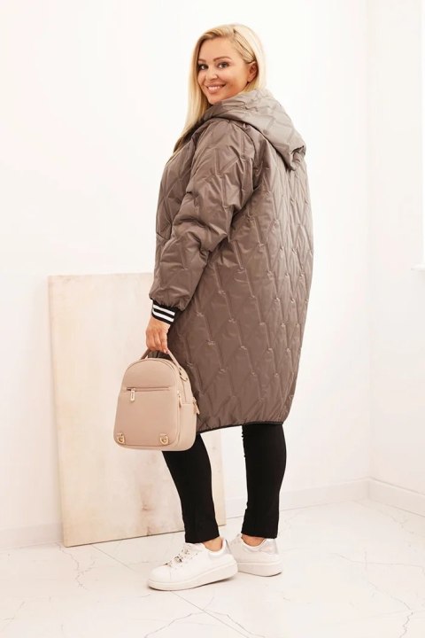 Kurtka damska Plus Size pikowana z kapturem i sportowymi mankietami fango