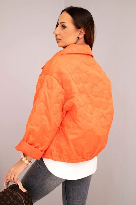 Kurtka damska wiosenna pikowana z kwiatowym wzorem pomarańczowa