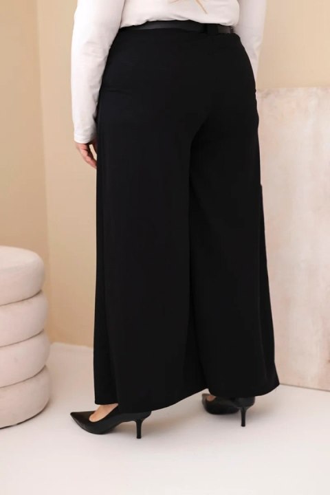 Spodnie damskie Plus Size wiskozowe z szeroką nogawką i paskiem czarne