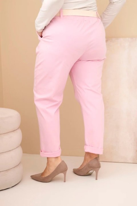 Spodnie damskie bawełniane Plus Size z paskiem jasno różowe