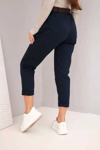 Spodnie damskie bawełniane z paskiem i podwijaną nogawką granatowe