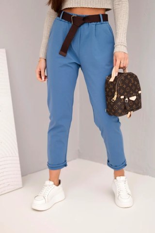 Spodnie damskie bawełniane z paskiem i podwijaną nogawką jeansowe