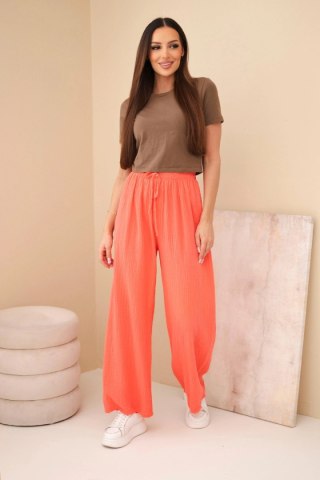 Spodnie muślinowe z szeroką nogawką malinowe