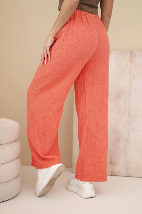 Spodnie muślinowe z szeroką nogawką malinowe