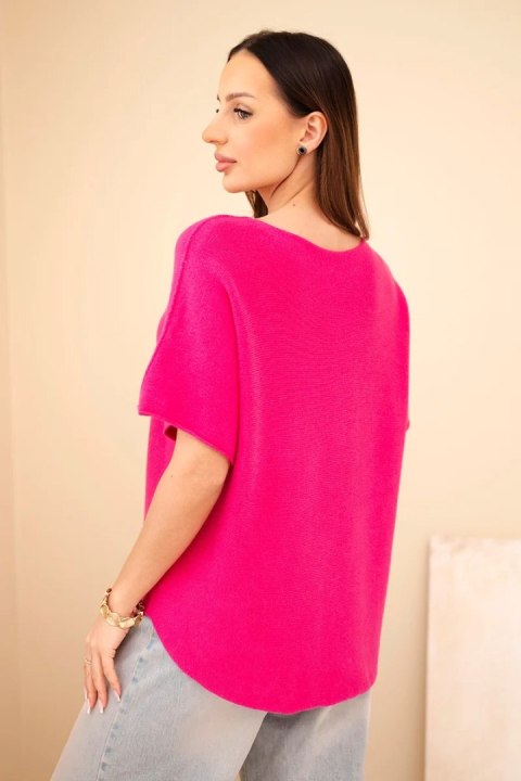 Sweter damski z krótkim rękawem o luźnym kroju fuksja