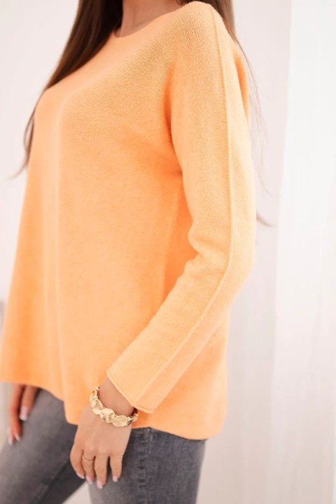 Sweter damski z wiskozy z długim rękawem i okrągłym dekoltem brzoskwiniowy