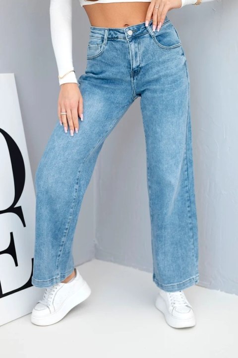 Spodnie damskie jeansowe z szeroką nogawką i wysokim stanem