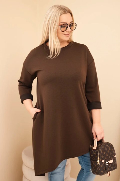 Sukienka damska Plus Size z wiskozy z luźnym fasonem i długim rękawem brązowa