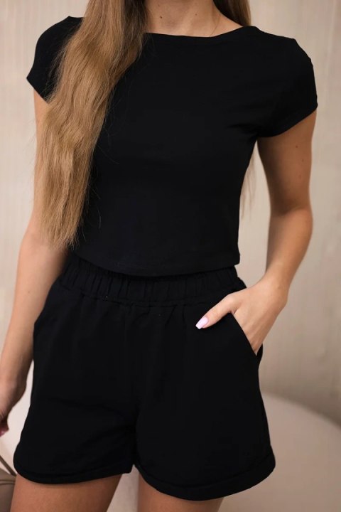 Komplet bawełniany z szortami czarny