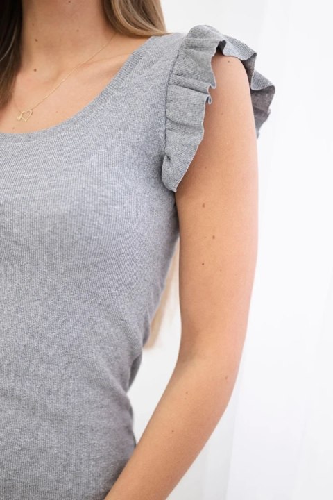 Sukienka z falbanką przy rękawie szara