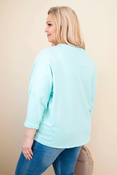 Bluzka damska bawełniana Plus Size z dekoltem V miętowa