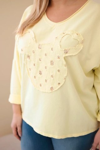 Bluzka damska bawełniana Plus Size z dekoltem V żółta