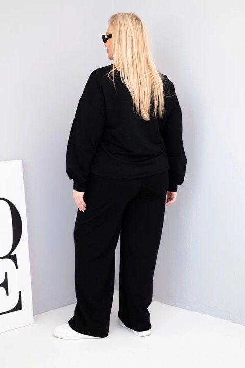Komplet damski Plus Size bawełniany z luźną bluzą i spodniami z szeroką nogawką czarny