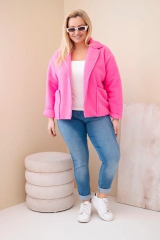 Kurtka damska Plus Size z wełnianą strukturą i kieszeniami jasno różowa