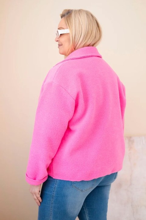 Kurtka damska Plus Size z wełnianą strukturą i kieszeniami jasno różowa