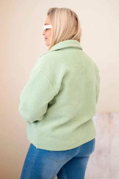 Kurtka damska Plus Size z wełnianą strukturą i kieszeniami miętowa
