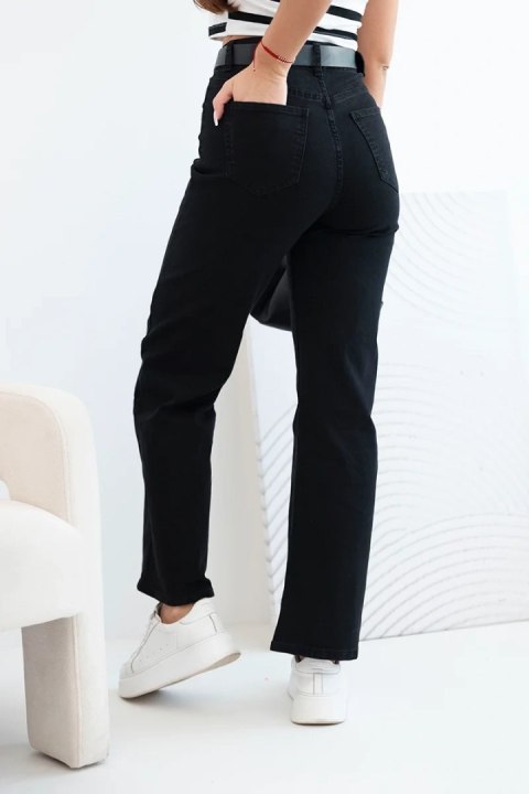 Spodnie damskie jeansowe z prostą nogawką i paskiem czarne