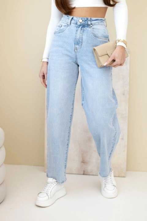 Spodnie damskie jeansowe z wysokim stanem i luźną nogawką