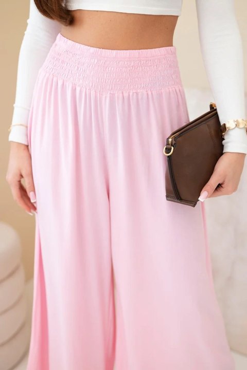 Spodnie damskie wiskozowe z elastycznym pasem jasno różowe