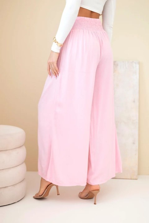 Spodnie damskie wiskozowe z elastycznym pasem jasno różowe