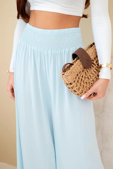 Spodnie damskie wiskozowe z elastycznym pasem niebieskie