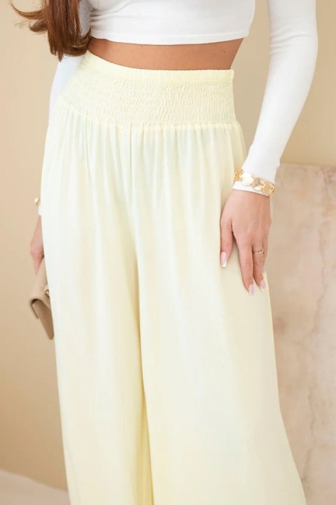 Spodnie damskie wiskozowe z elastycznym pasem żółte