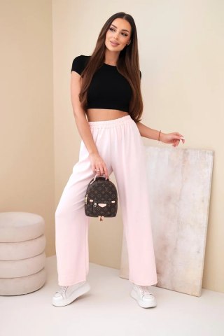 Spodnie z szeroką nogawką jasny pudrowy róż