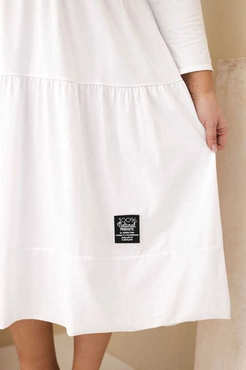 Sukienka damska bawełniana Plus Size z falbanami i podwiniętym rękawem biała