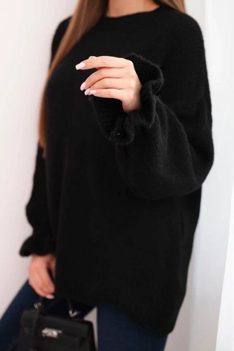 Sweter damski z dodatkiem moheru i wełny o luźnym fasonie czarny