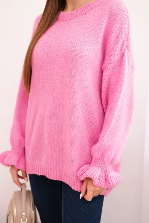 Sweter damski z dodatkiem moheru i wełny o luźnym fasonie różowy
