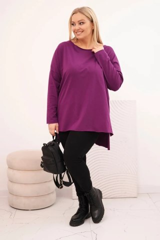 Bluzka damska Plus Size asymetryczna z długim rękawem ciemno fioletowa